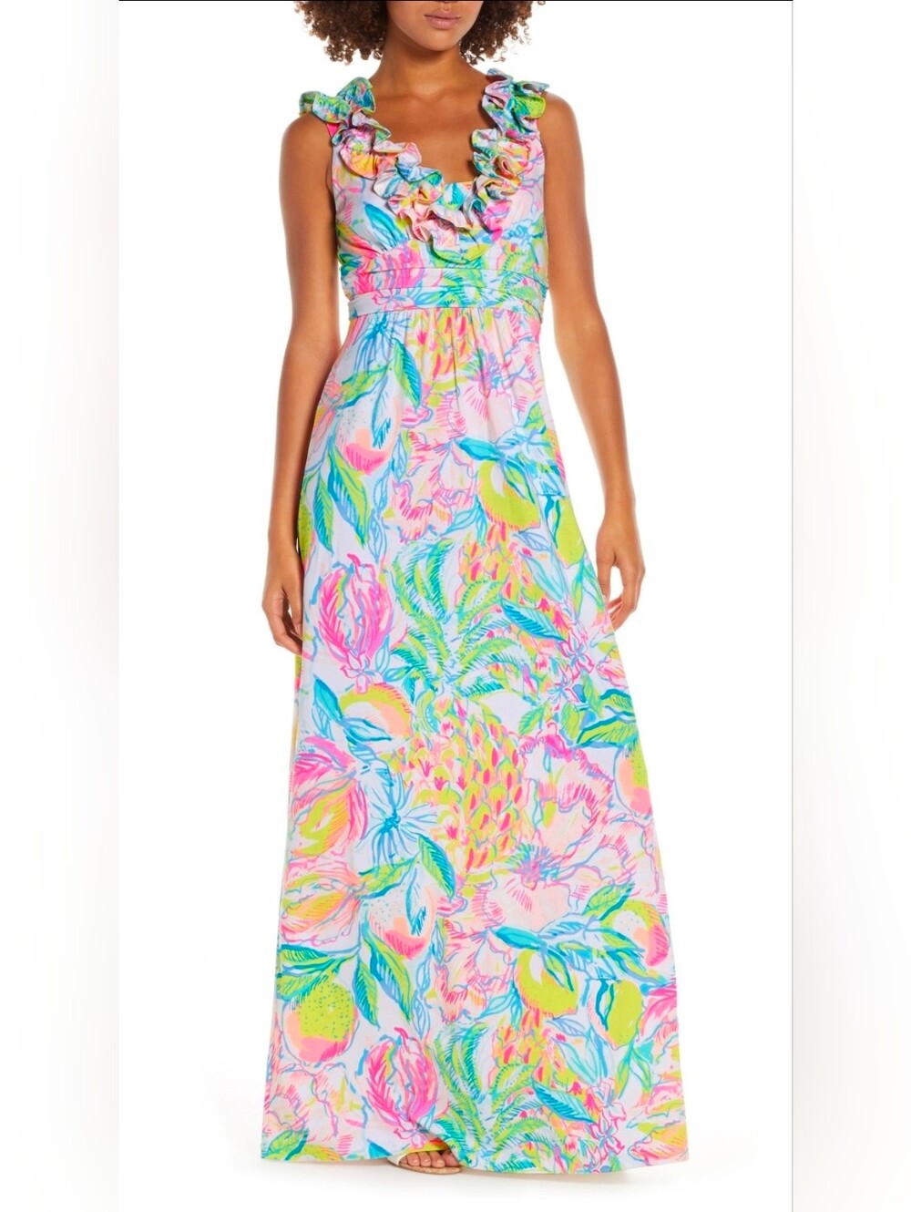 Lilly Pulitzer Leena Maxi Dress Multi Fiesta Bomba Floral Ruffle Maxi SOLD OUT!!
